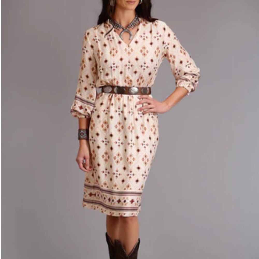 NWT In Packaging Stetson GAUCHO HERRINGBONE DRESS Size Large Cream Pink Western